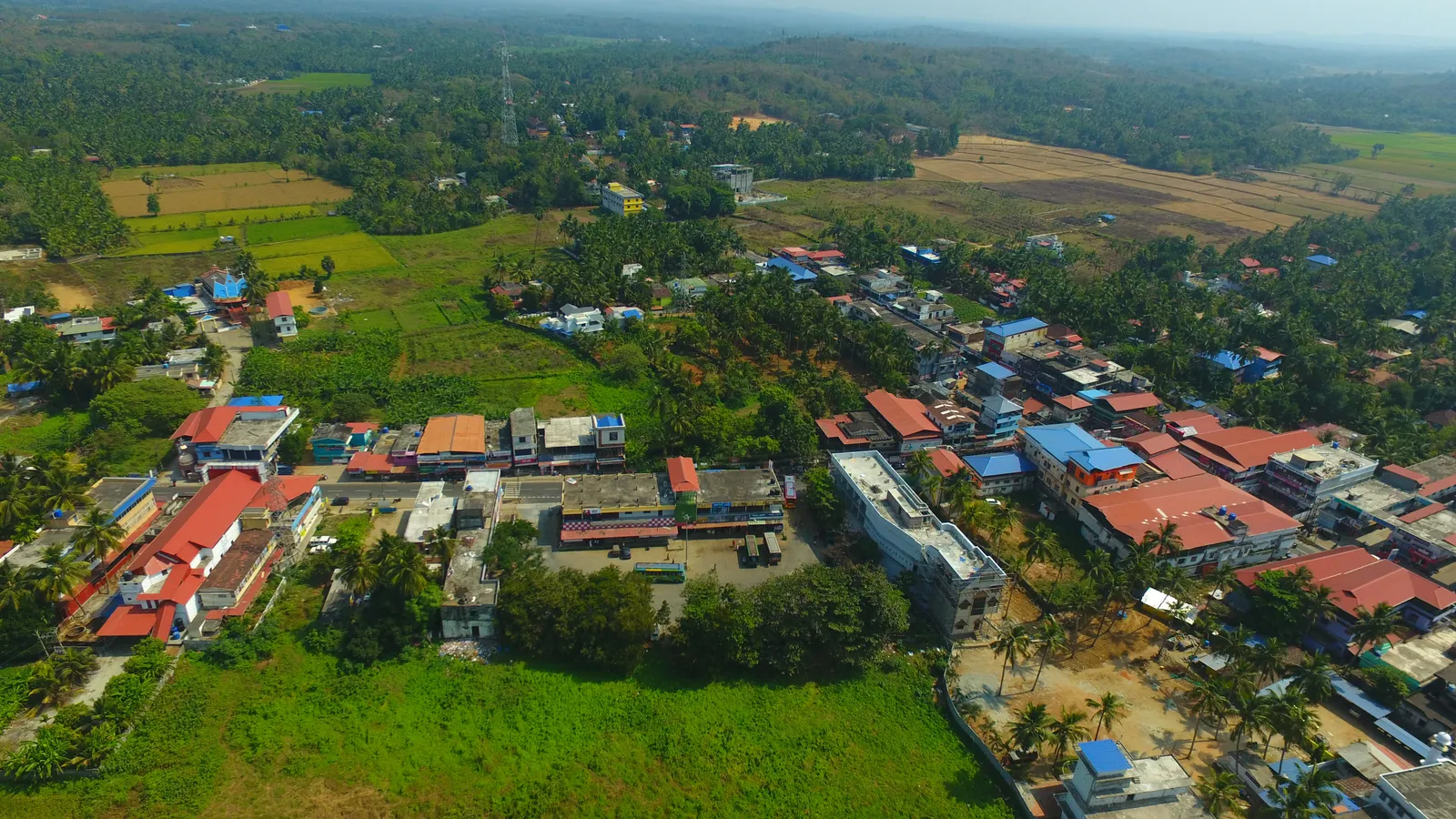 Aerial view of Pazhayannur town junction and bus stand